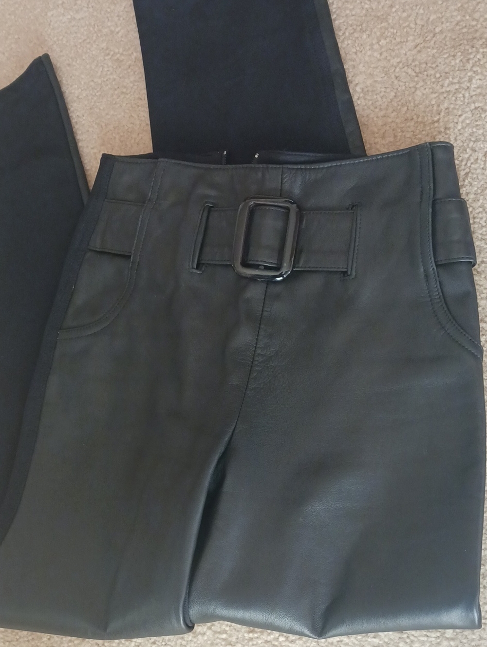 Vintage Cache leather pants,size 2,black leather front, black viscose back-NEW